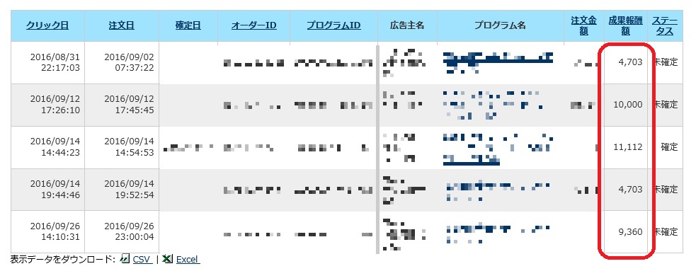 ９月分のASPの報酬画面１